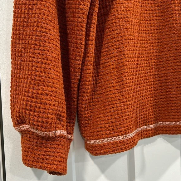 Women’s Long Sleeve Waffle Sweater Oversized Boho Knit Tunic Rust Orange Large - Picture 5 of 13